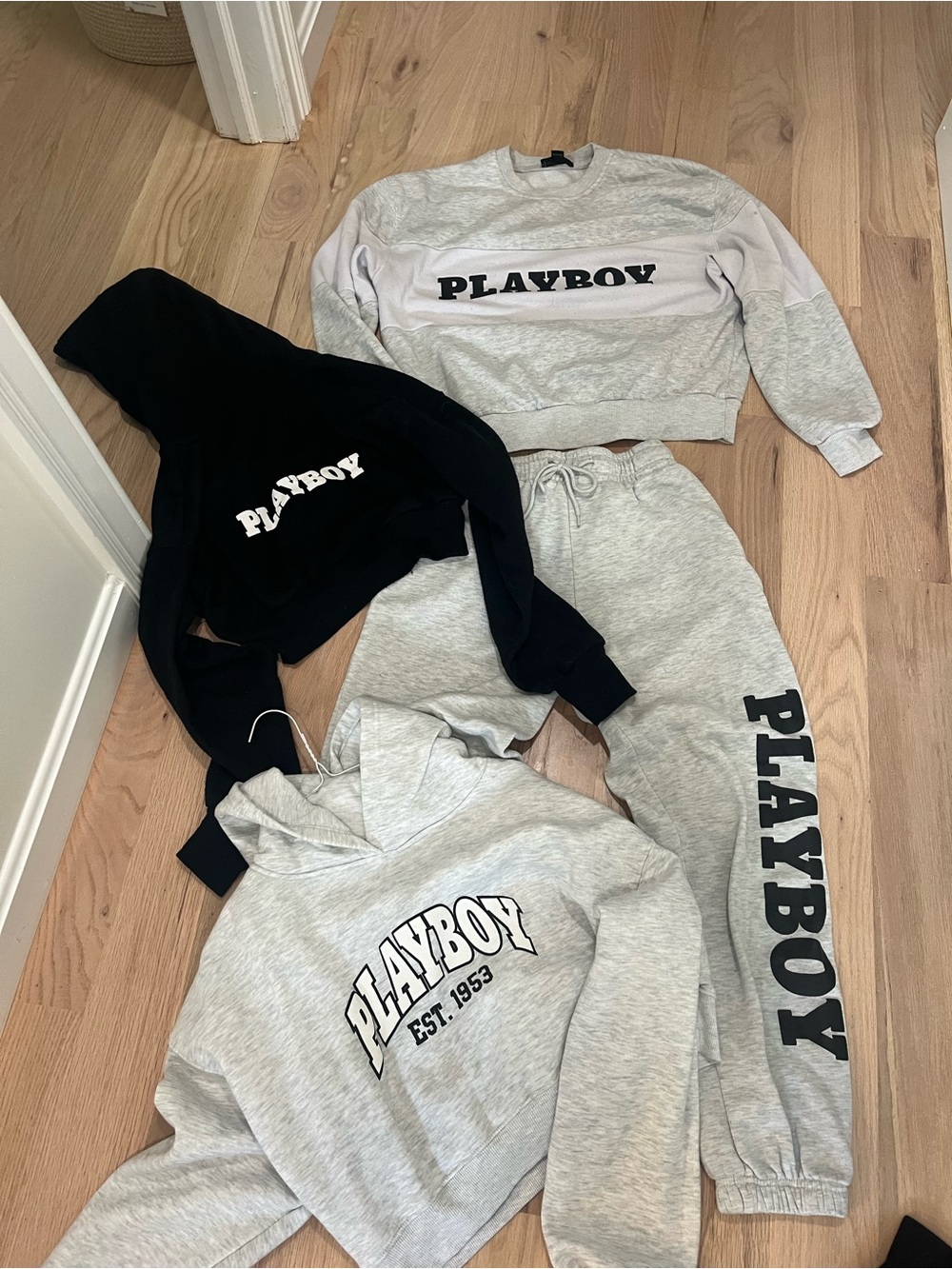PLAYBOY Kids Grey & Black Logo Hoodie, Sweatshirt & Joggers Set